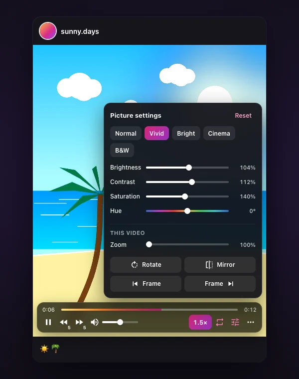 Picture settings panel with the Vivid preset applied