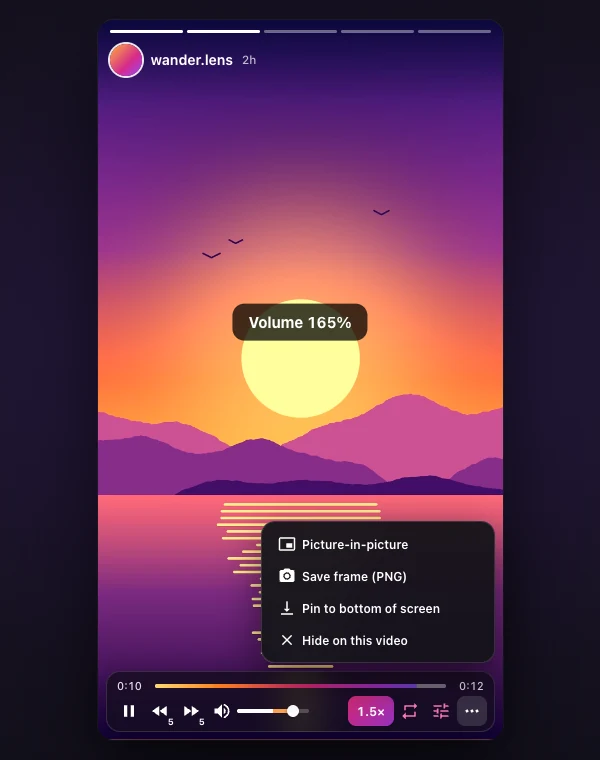 Volume boosted to 165% with the more menu open