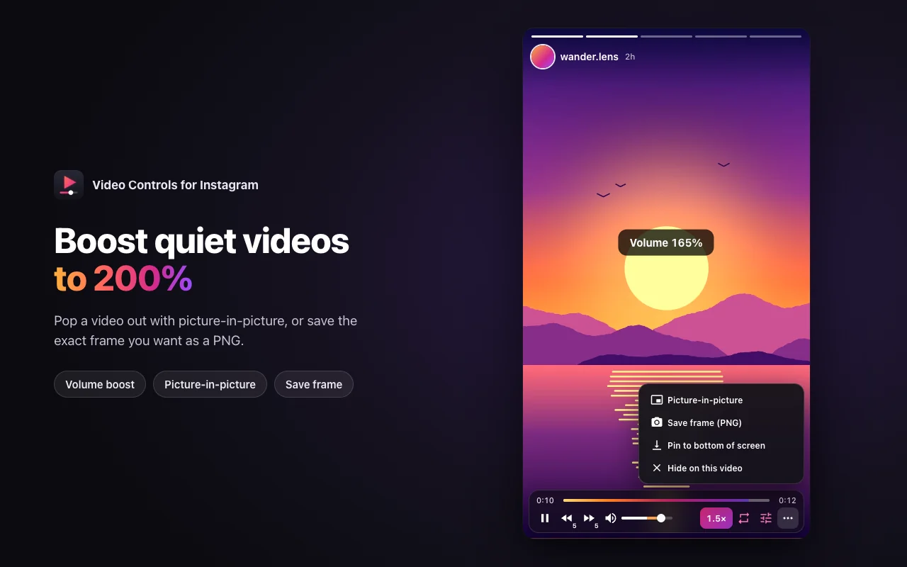 Volume boosted to 165% with the more menu open